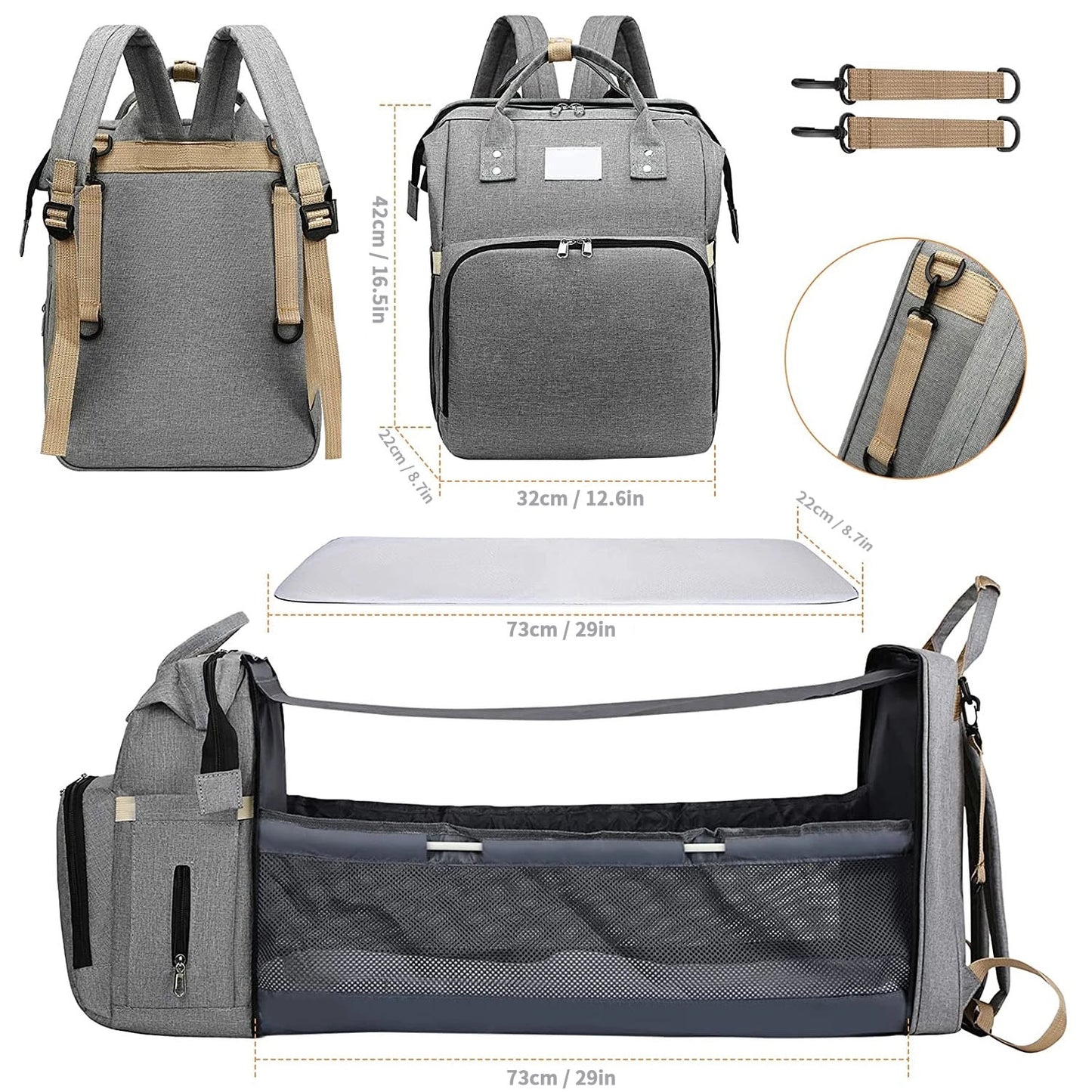 Mochila cambiador y cuna de viaje para bebe 3 en 1