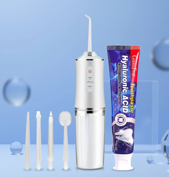 Dúo Smile Perfect™ | Irrigador Dental + Pasta Reparadora con Ácido Hialurónico & Vitamina E