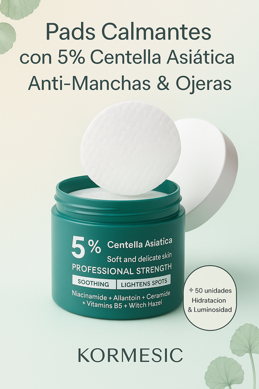 Pads Faciales Calmantes 5% Centella Asiática – Anti-Manchas y Ojeras | KORMESIC (50 und.)
