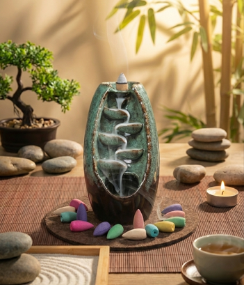 Quemador de Incienso en Cascada Serenity – Flujo inverso + 50 Conos + alfombrilla