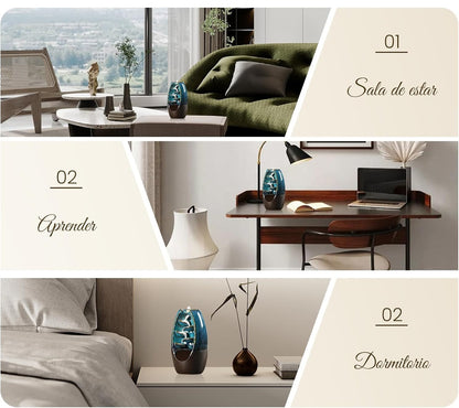 Quemador de Incienso en Cascada Serenity – Flujo inverso + 50 Conos + alfombrilla