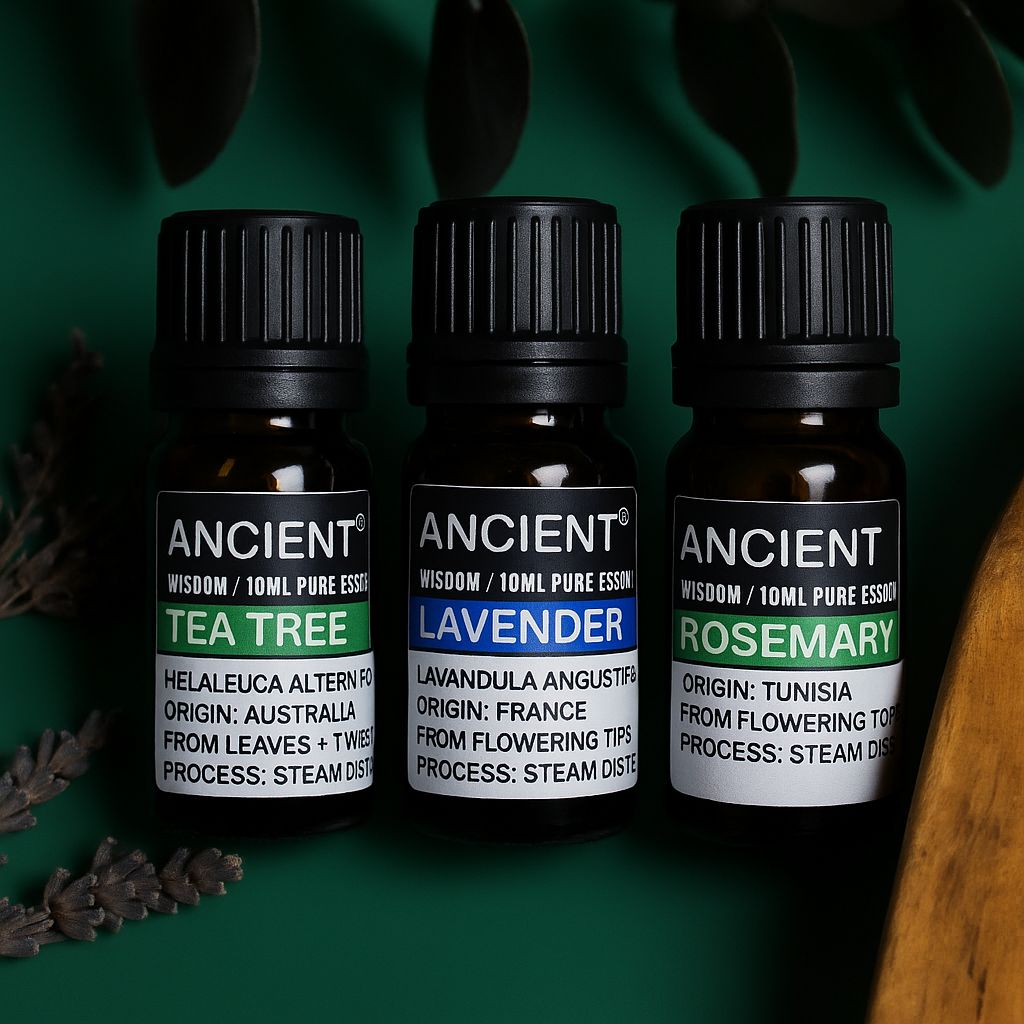 Pack de aceites esenciales 3 x 10 ml. | Lavanda, Árbol de té y Romero