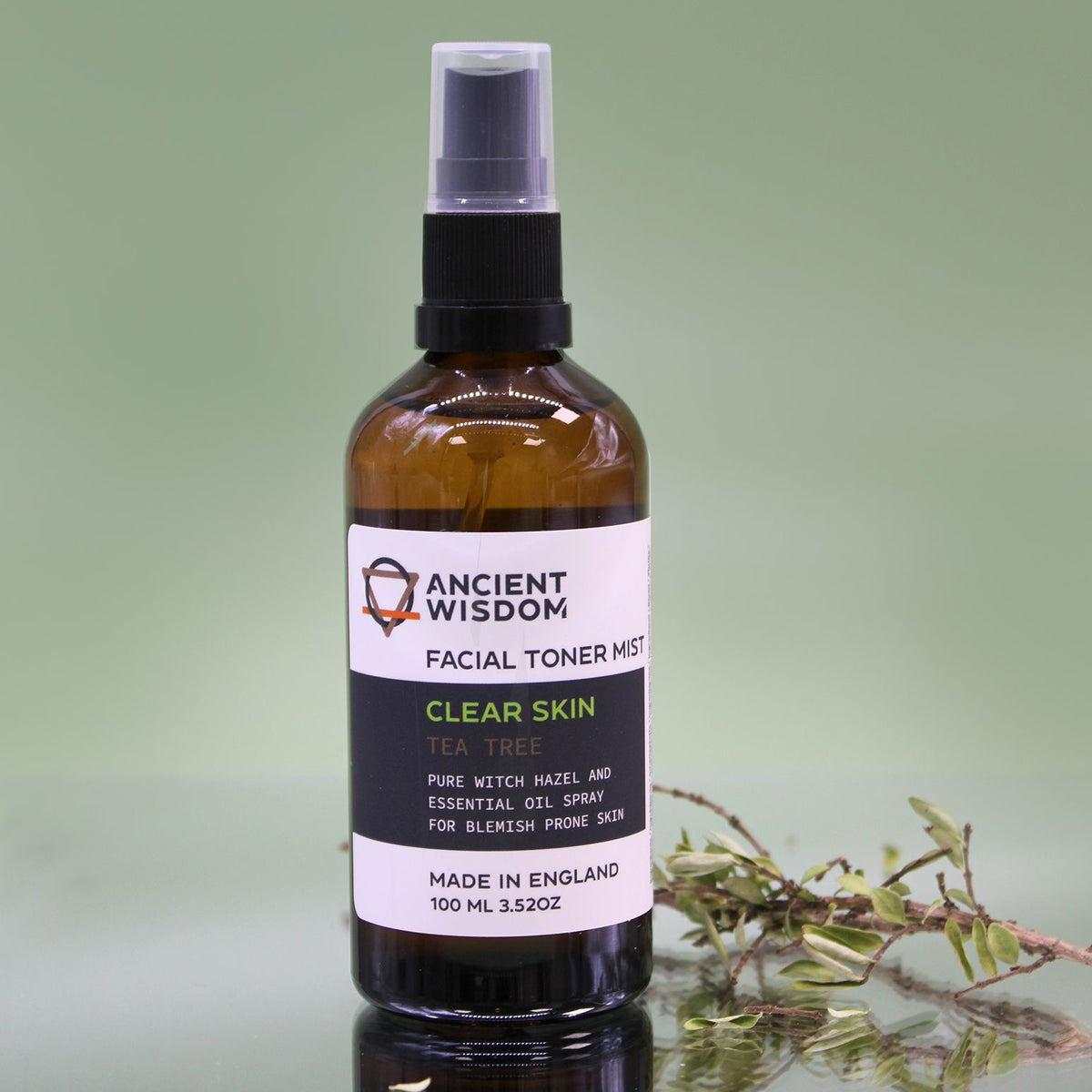 Bruma tónica facial de hamamelis y árbol de té.
